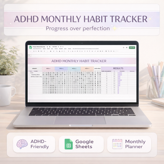 ADHD Habit Tracker (Google Sheets) – 12-Month Productivity Planner