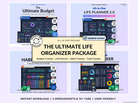 Life Planner Google Sheets Dark Mode Annual Budget Tracker Excel Budget Spreadsheet Habit Tracker Organization Planner Savings Tracker